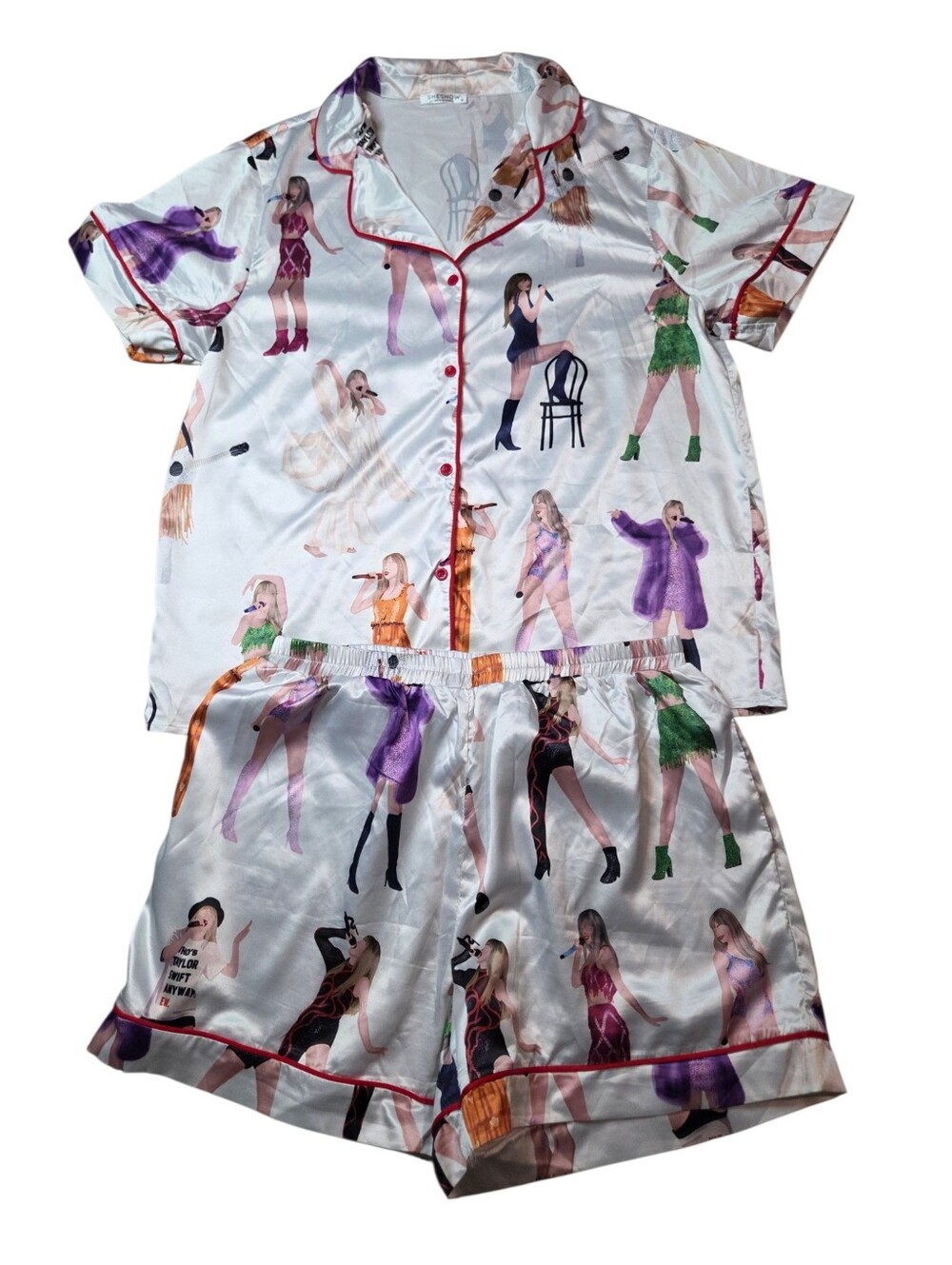 Taylor Swift x Sheshow  Satin Pajama Set Size M Eras Tour Button Shirt  Shorts